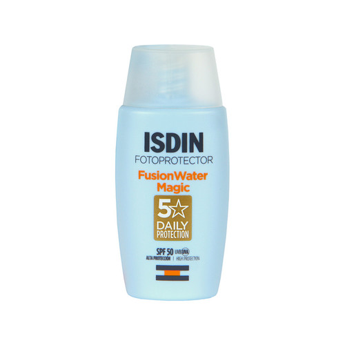 فلوئید ضدآفتاب بدون رنگ ایزدین SPF50 مدل Fusion Water Magic مناسب انواع پوست، حجم 50 میلیلیتر