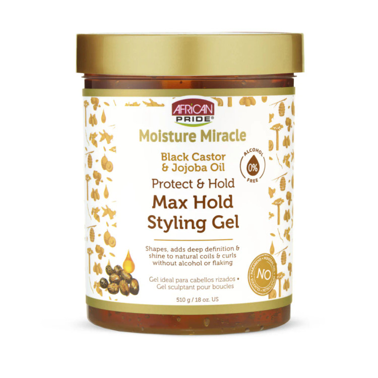 ژل حالتدهنده مو آفریکن پراید مدل Black Castor & Jojoba Oil Max Hold حجم 510 گرم