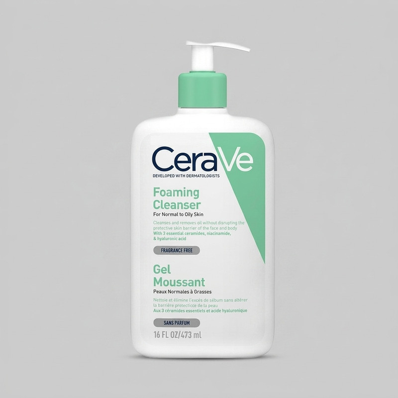 ژل شستشو صورت سراوی مدل foaming cleanser مناسب پوست نرمال تا چرب حجم 473 میلی لیتر